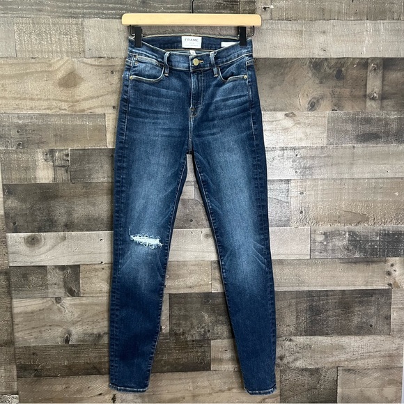 FRAME Le High Distressed Skinny Jeans LHSK231 in Blue Heren - Picture 1 of 10